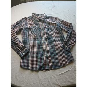 Wrangler Women Pearl Snap Button plaid Shirt Size Large long sleeve Western